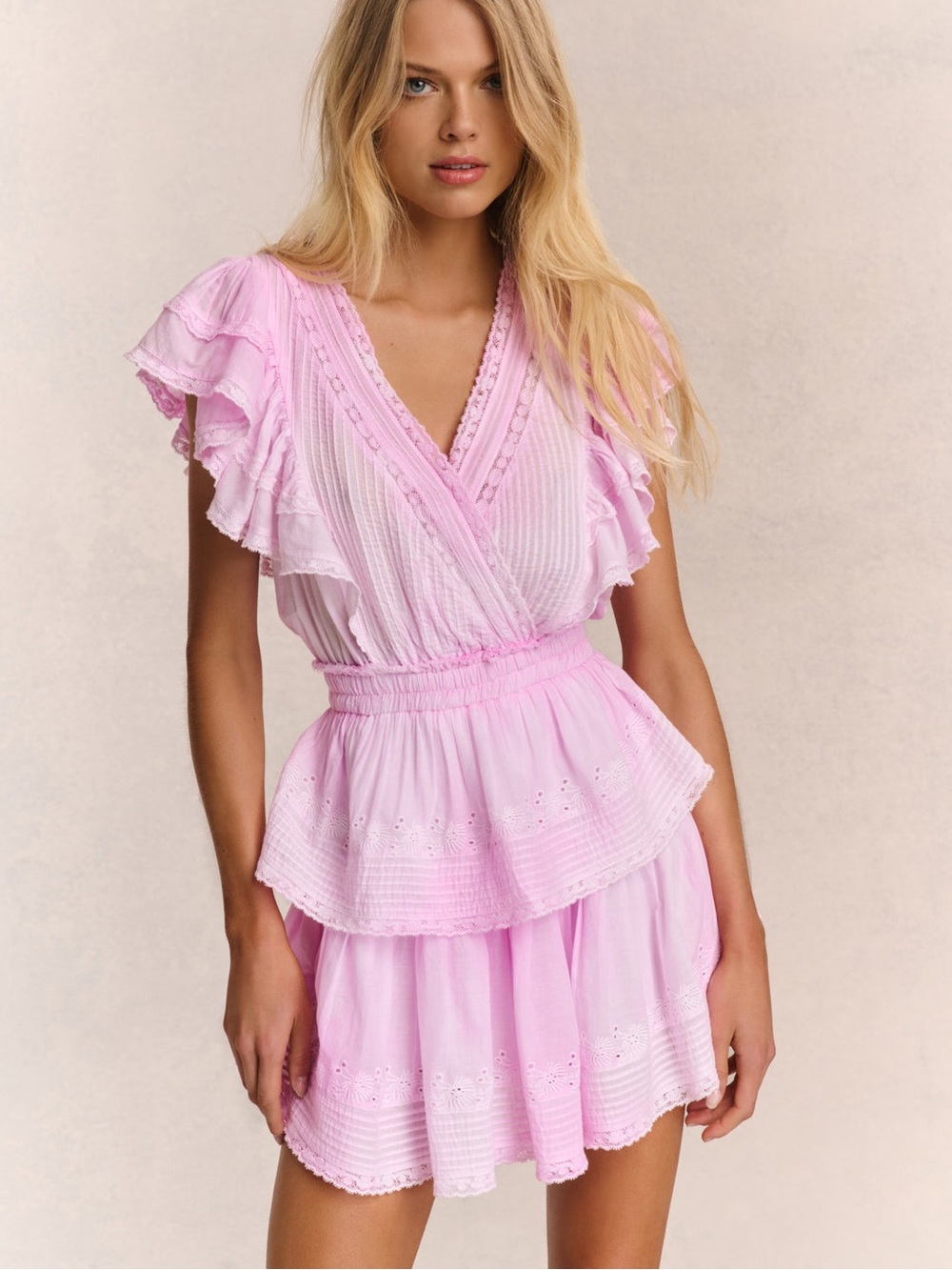 LoveShackFancy tie dye Gwen Dress in Peony Pink Lace-Trim Cotton size M